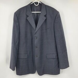 Jones New York Collection Men 48R Blazer 100% Wool Gray Windowpane 3-Button Coat